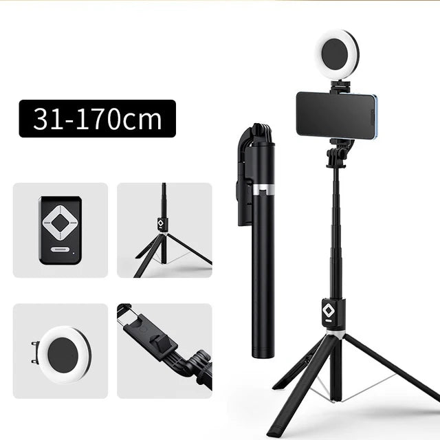 1.7m Extendable live Tripod Selfie Stick Support LED Ring Dual Light Mirror Stand 4 in 1 Phone Mount for iPhone 15 14 11 Android